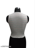 Lycra striped cut sleeve top, round neck, sleeveless, printed net pattern, size XS-M. Made in India