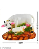 Fine grade Polyresin Kamadhenu Cow with Calf Statue, multicolor finish, decorative figurine for home temple décor