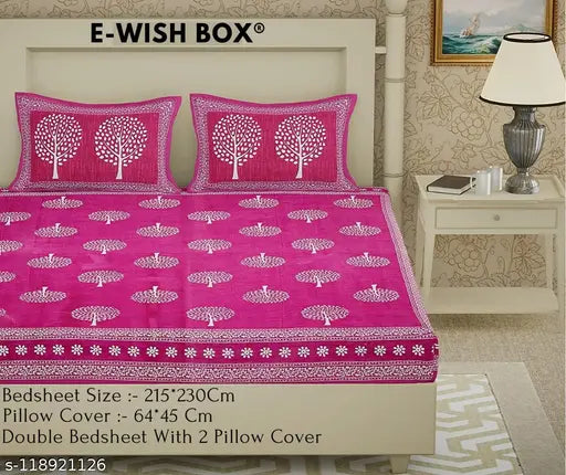 Pure Jaipuri cotton king size double bedsheet with matching pillow covers, botanical print, ideal for summer use