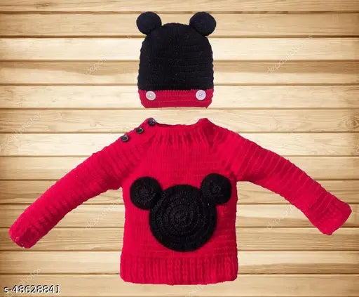 Agile Stylus girls sweaters, 100% knitted wool with embroidered net pattern. Soft baby wear for 0-3 months to 12-18 months originating from India