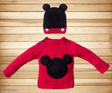 Agile Stylus girls sweaters, 100% knitted wool with embroidered net pattern. Soft baby wear for 0-3 months to 12-18 months originating from India