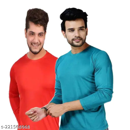 Trendy solid nylon full sleeves men's T-shirts (2pcs) - S, M, L, XL, India-made