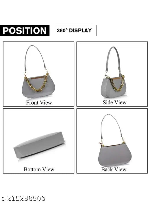 Grey faux leather travel slingbag, women's casual trendy cloud shape with adjustable strap and utility pockets, crafted by NBYCRAFT Bag