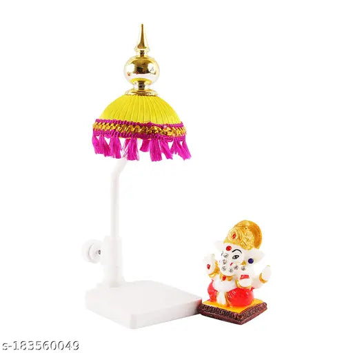 Marble polyresin Ganesha idol with fabric chatri stand, versatile for car dashboards, offices, and study tables - Divine Diwali decoration