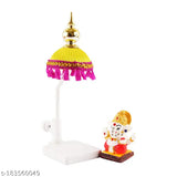 Marble polyresin Ganesha idol with fabric chatri stand, versatile for car dashboards, offices, and study tables - Divine Diwali decoration