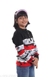 Offer boys' and girls' acrylic casual sweater with full sleeves in printed net pattern. Regular fit, long sleeves, sizes range from 3-4 to 10-11 years old, made in India