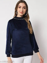 Stylish velvet women top, long sleeves, solid design, size S (34in bust, 23in length)