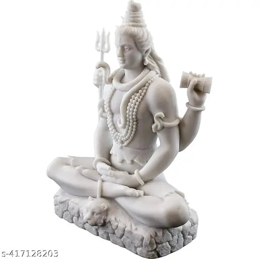 Resin white Shiva statue for home decor or temple, intricately hand-carved detailing, perfect spiritual gift for family and friends
