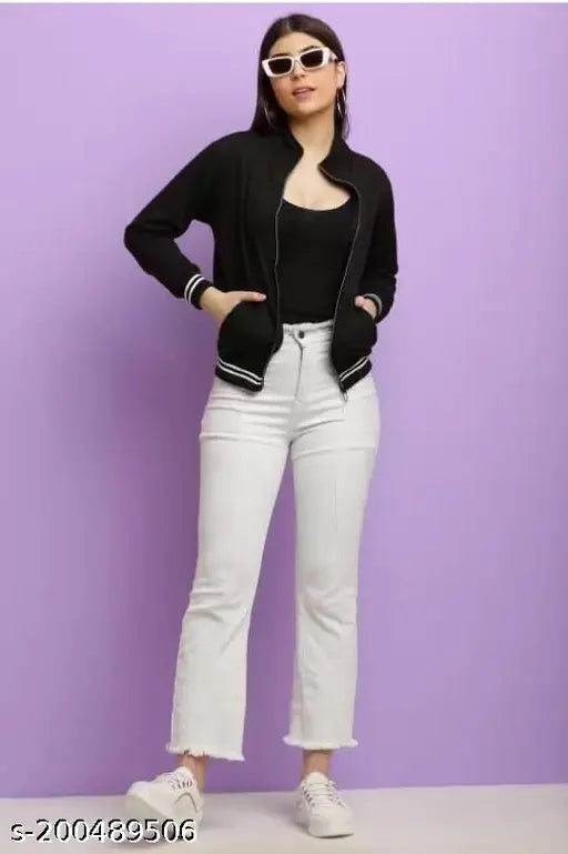 Stylish elastodiene rib jacket with printed net pattern, long sleeves. Size S (34in bust, 25in length). Premium quality Indian-made fashion jacket