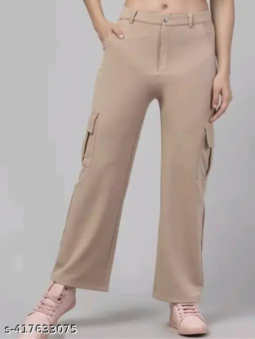 Stylish cotton-blend cargo pants for women - solid net, size 26-32