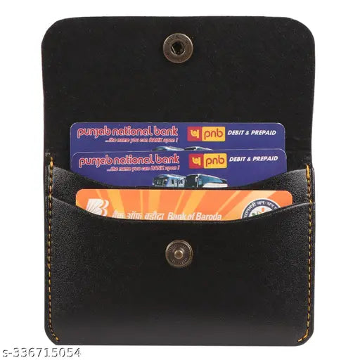 Genuine leather ATM card holder, solid PU, compact design for 10 cards & IDs
