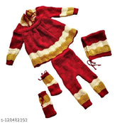 Woolen baby girl high neck sweater dress with pyjama cap & booties set, self-design net pattern, warm & soft wool fabric for winter care