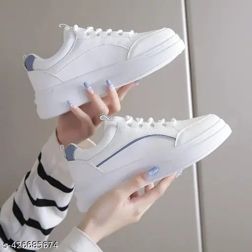 Blue synthetic sneakers for women, lace-up style - breathable, lightweight, and durable, with slip resistance