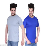 Nylon Half-Sleeve Men's T-Shirts Pack of 2 - Solid Design, Round Neck, Made in India