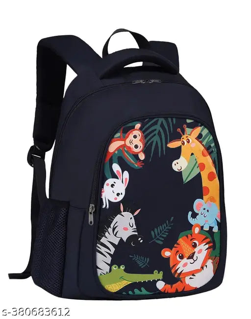 Blue polyester school backpack with pencil pouch, waterproof and spacious, ideal for students Bk_Blue_Animals_24_A