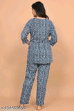 Designer printed rayon night suit with three-quarter sleeves, vibrant pattern on display