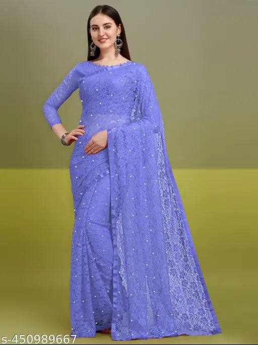 Aagam alluring net saree with embroidered blouse, Indian traditional clothing in free size