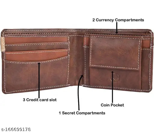 Brown Faux Leather Men's Wallet (5 Card Slots), high-quality, regular size (11cm x 9cm) for everyday use