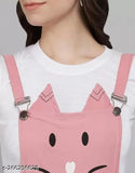 Women's pink cotton blend dungaree, short sleeves, printed pattern, India origin