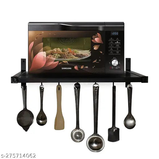 Green Iron multi-purpose wall mount microwave oven rack - sturdy organizer with hooks for kitchen essentials