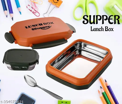 Stainless steel leak-proof airtight Nabhya Supper tiffin box for school & office, perfect for 2 containers (850 ml), Indian-made lunch box