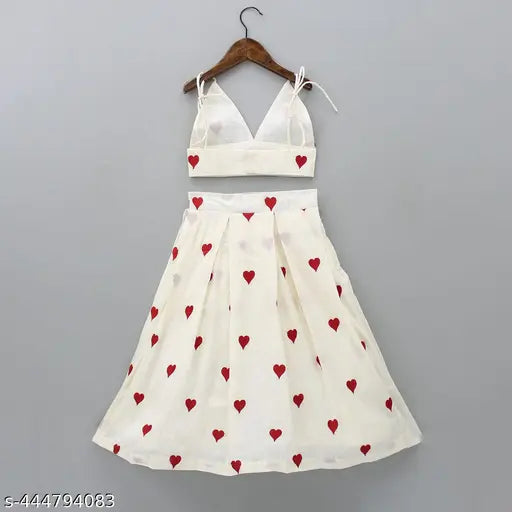 Chanderi cotton crop top and lehenga set in quirky print, sleeveless for kids age 3-9, Indian origin