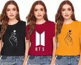 Graphic print cotton t-shirt for women/girl, round neck regular fit by Aparna Enterprises. Short sleeves with printed design, available in S, M, L, and XL. Made in India