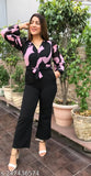 Printed Georgette Jumpsuit Set for Women & Girls - Indian-made, high-quality georgette fabric, long sleeves, printed pattern on display