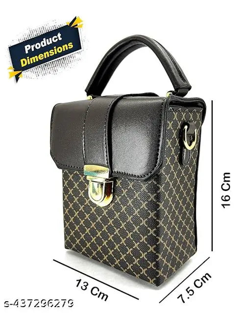 Stylish canvas & leather side sling purse, textured net design, 2 compartments, free size (13x7x16in), versatile carry handle and detachable strap