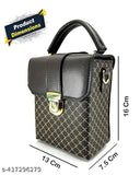 Stylish canvas & leather side sling purse, textured net design, 2 compartments, free size (13x7x16in), versatile carry handle and detachable strap