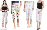 White cotton capri print pack of 4 for women, free size, India origin