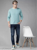Light blue cotton blend long sleeve men's colorblock round neck T-shirt, perfect for everyday wear in various seasons
