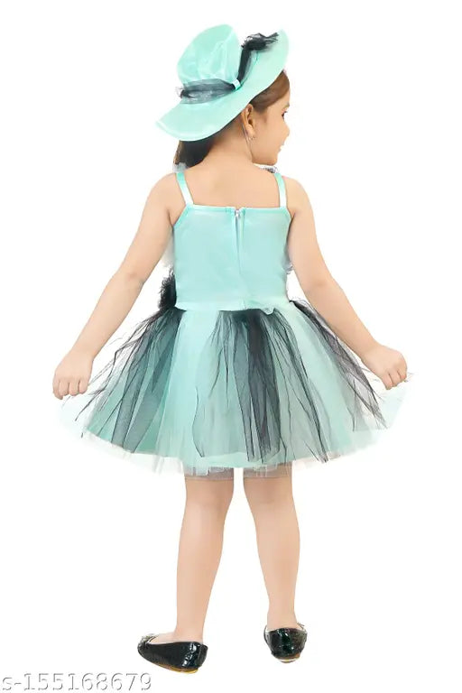 Green net frock with cap for baby girls, sleeveless, made in India