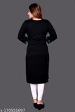 Woolen women's straight-embroidered kurti, three-quarter sleeves, solid color. Warm and stylish winter kurti for women, made in India." (106 characters)