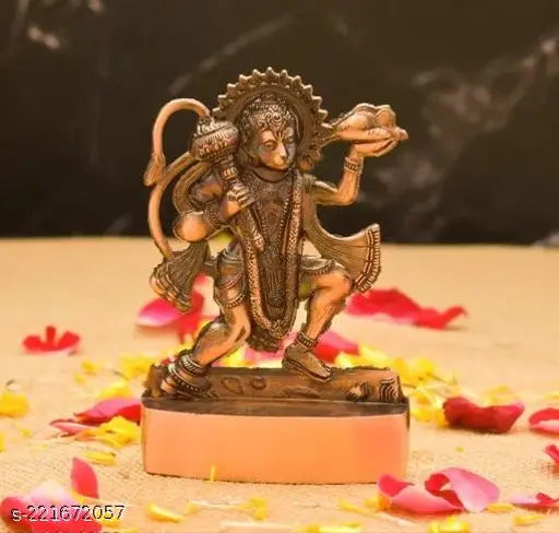 Copper Hanuman ji idol, 11cm tall Indian religious artifact on display