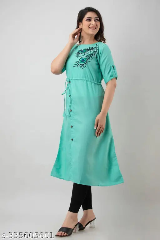 Cotton slub Morpankh Aline printed kurti, three-quarter sleeves, solid combo, XS-4XL