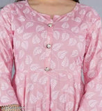Rayon three-quarter sleeve printed kurtis by Saawariya Enterprise, pink and white combo, S/M/L sizes available