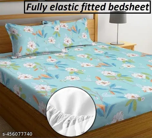 Double bed pure cotton, floral print supersoft LAYNORA fitted sheets with 2 pillow covers, ideal for AC rooms