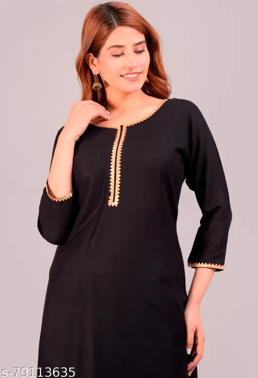 Rayon straight kurta with palazzos, three-quarter sleeves, solid color, Rayon fabric. Indian ethnic women's clothing set on display