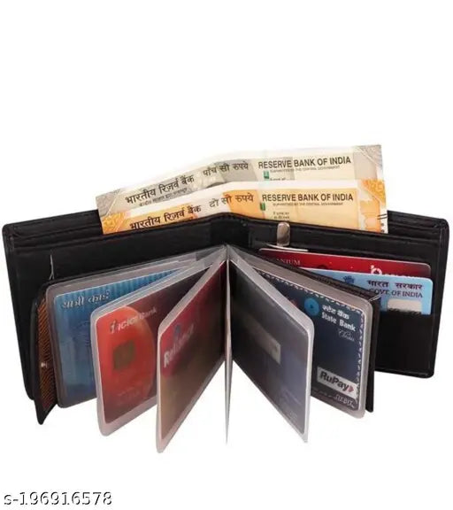 Black faux leather personalized men's wallet - great gift for love or husband, 4 compartments with free size (10cm x 12cm)