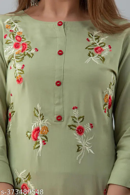 Embroidered rayon three-quarter sleeve Myra superior kurtis, vibrant Indian ethnic wear for women