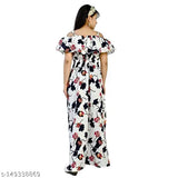 White floral printed cotton blend off shoulder/in shoulder fit and flare long gown, trendy fashionable dress for girls aged 8-13 years (India)