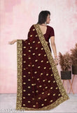 Georgette full saree with embroidered blouse, Indian party wear in free size