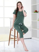 Soft hosiery Capri nightsuit for girls wear, India-made solid color sleepwear