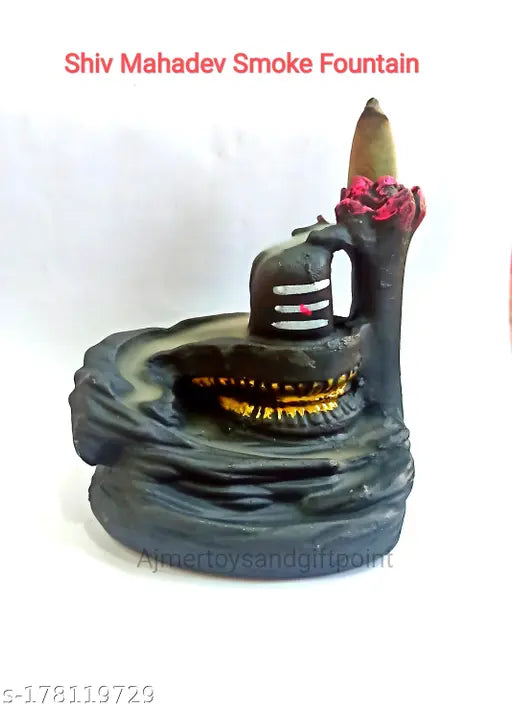 Poly resin Shivling, Indian incense fountain with 10 free sticks, best for home office decor & pooja
