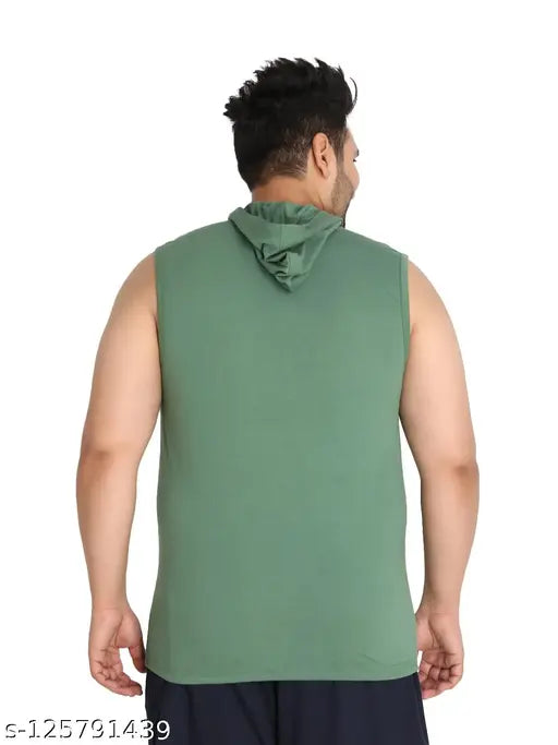 Green polycotton Chkokko men's printed hood sleeveless t-shirt, India origin