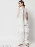 OffWhite rayon IkDaiya Fashion Women's Dupatta set, solid pattern, sleeveless kurta & sharara bottomwear for weddings, festivals, parties