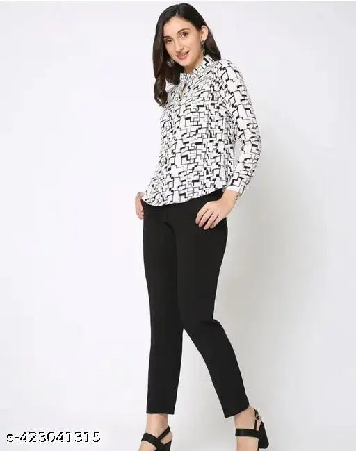 Dyed/washed cotton-lycra women's formal trousers, high-rise, regular fit by LifeTram Fashion