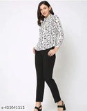 Dyed/washed cotton-lycra women's formal trousers, high-rise, regular fit by LifeTram Fashion