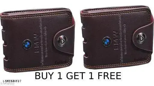 Canvas & leather BMW wallet pack of 2 - printed pattern, 2 note slots & multi card slots, best for gifting